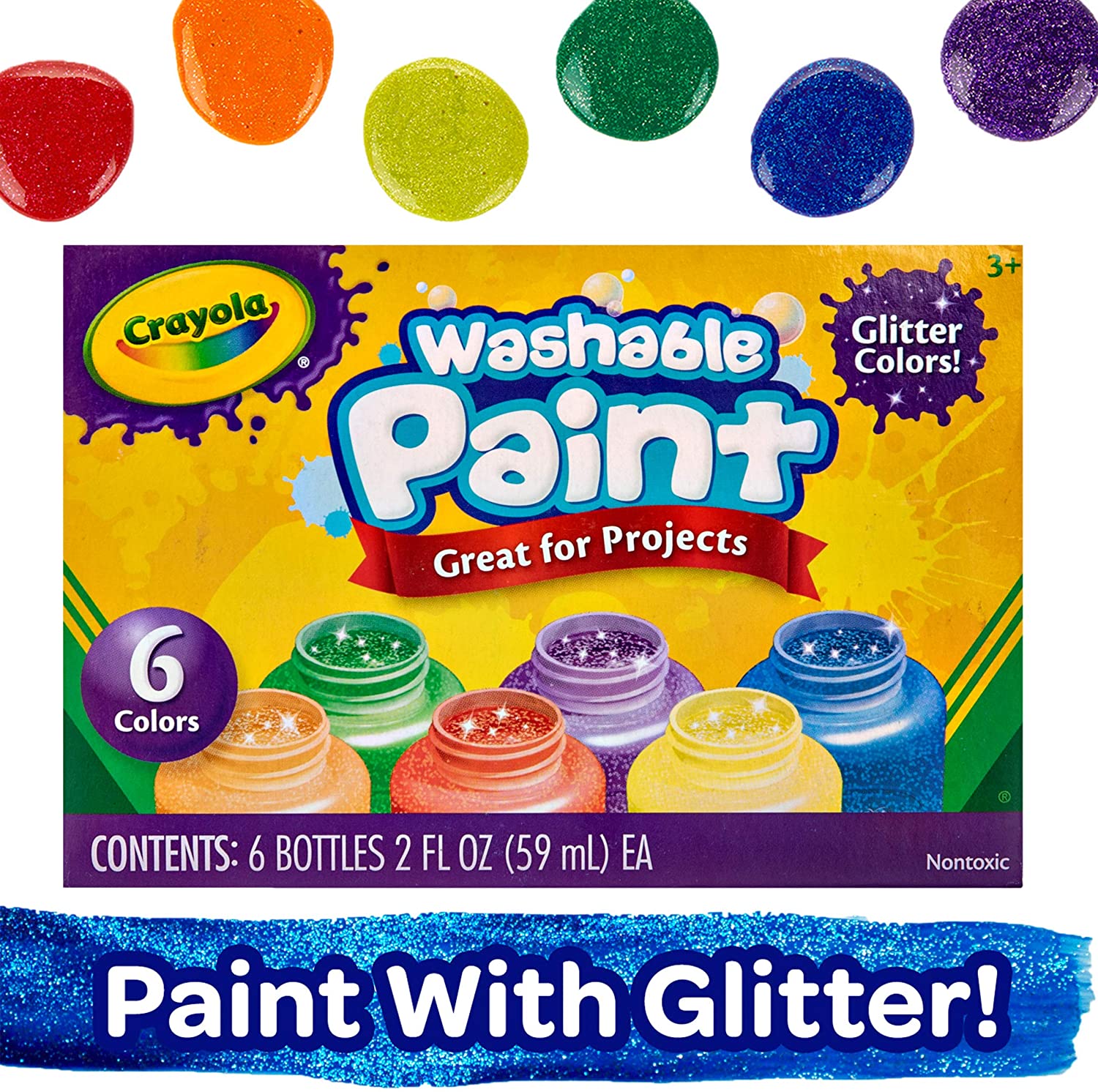 Crayola Washable Glitter Paint, 6 Colours
